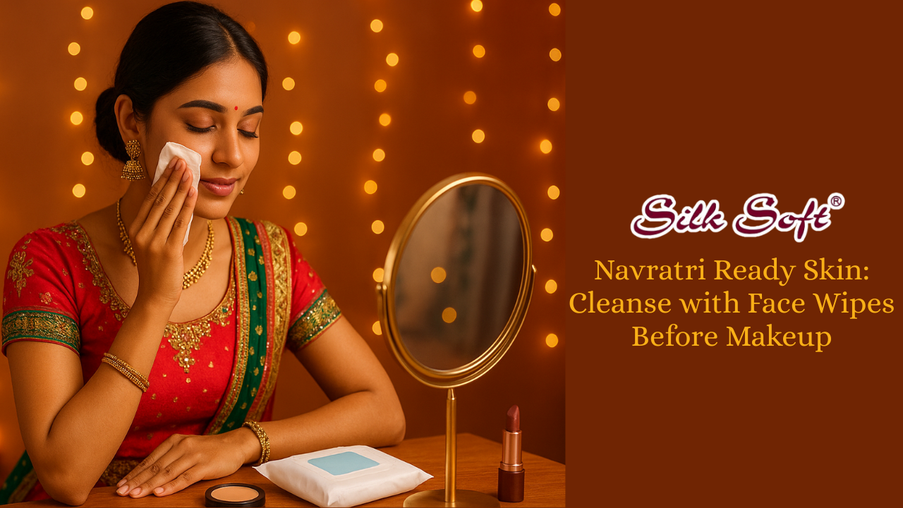 Girl getting ready for navratri with wet wipes