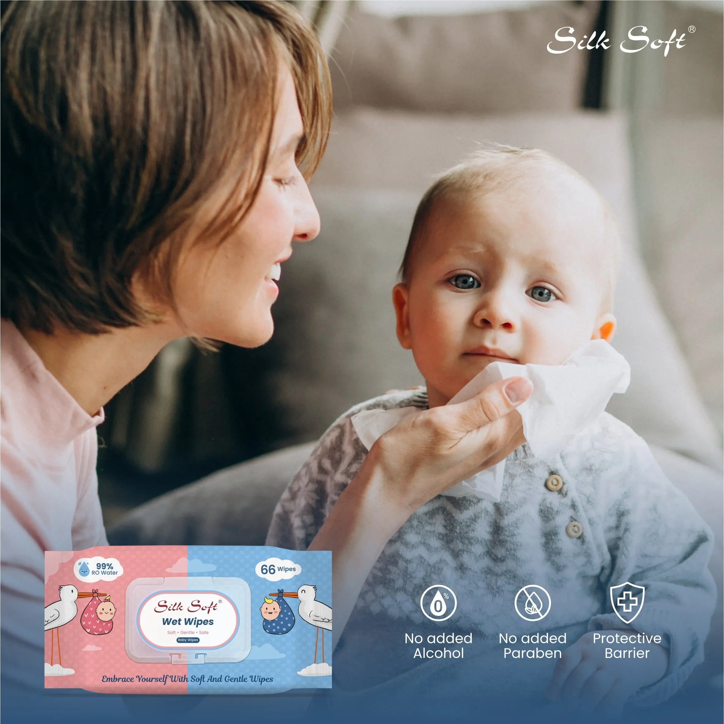 Mom and baby using wipes