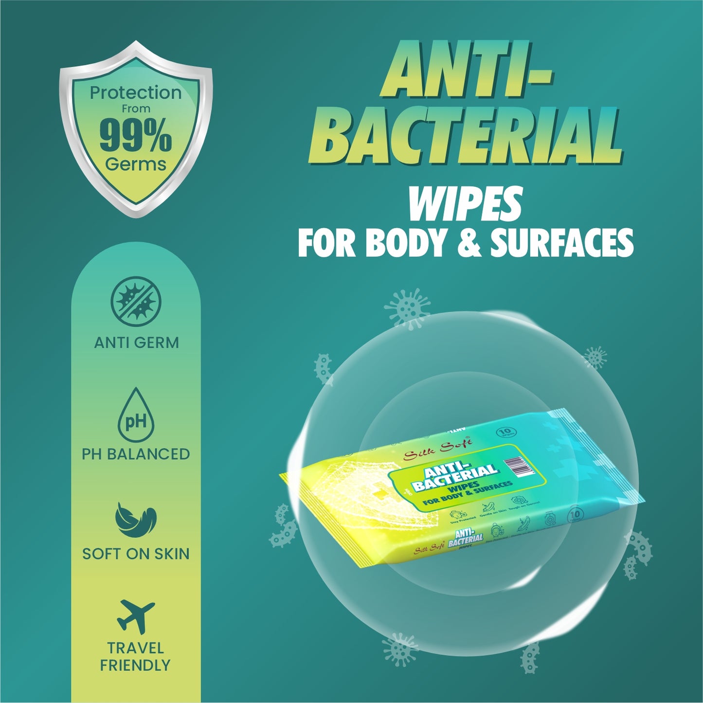 Silk Soft Antibacterial Wet Wipes – 10 Wipes Silk Soft