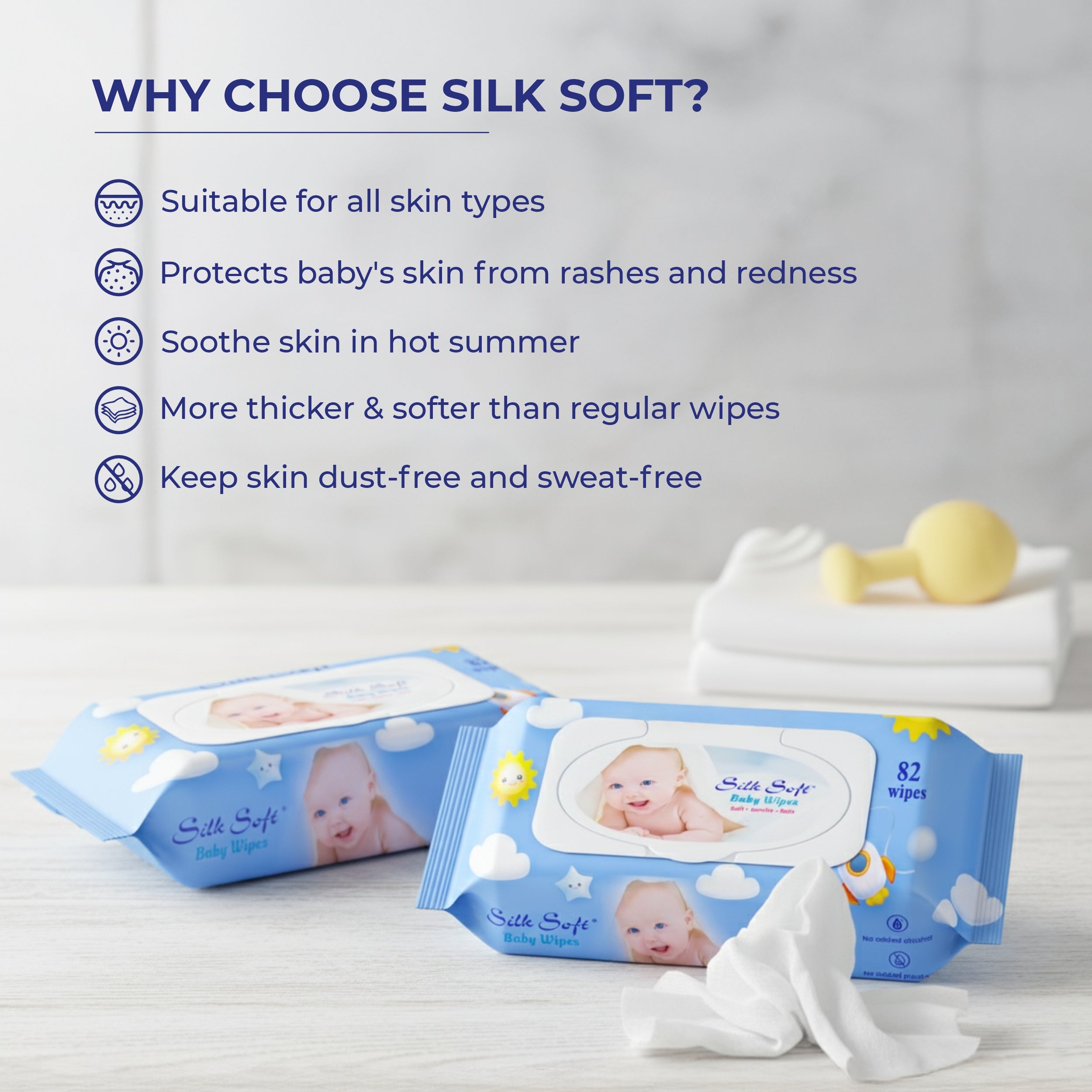 Baby Wet Wipes with Lid - 82 Wipes Silk Soft