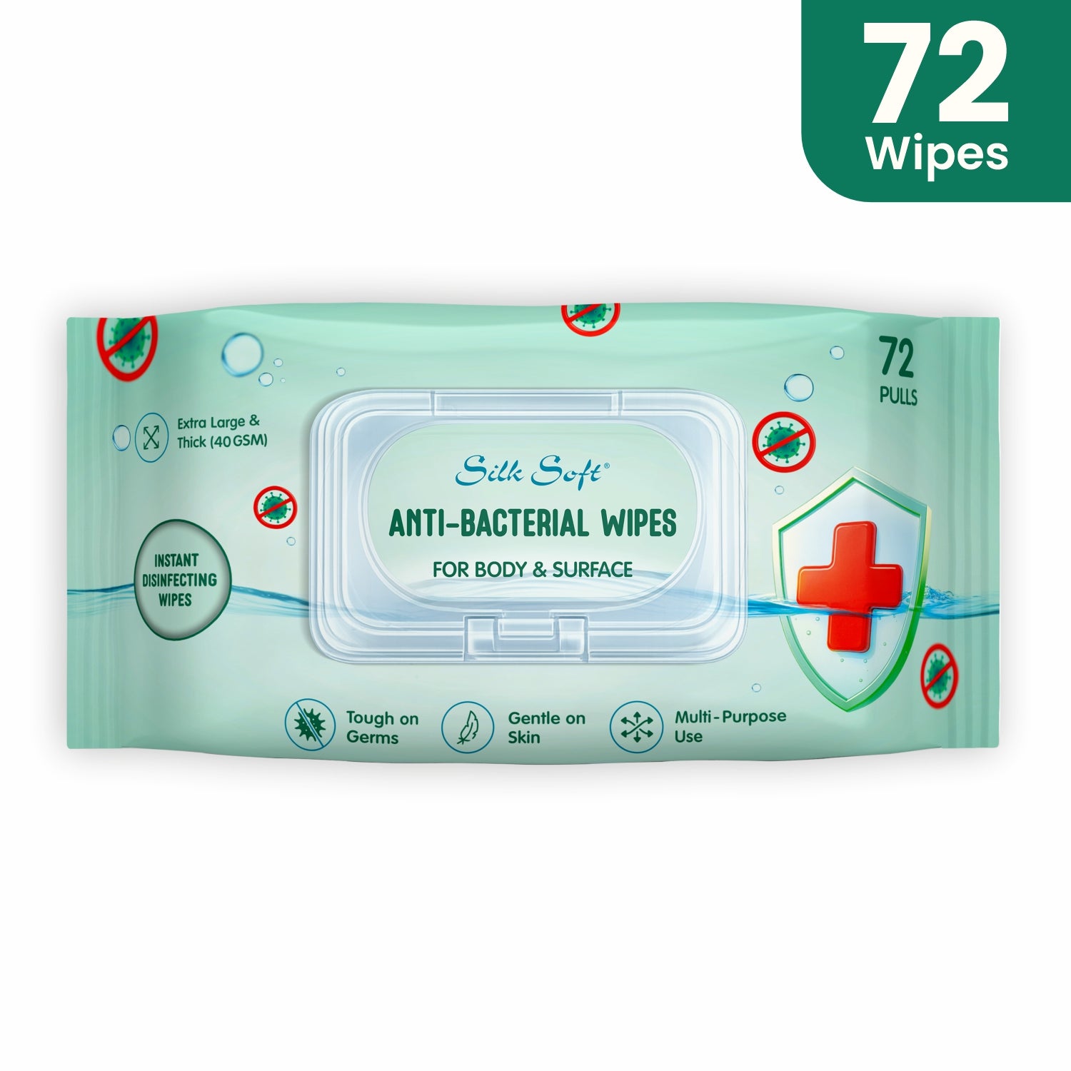 Antibacterial Wipes- For Body & Surface (72 pcs) Silk Soft