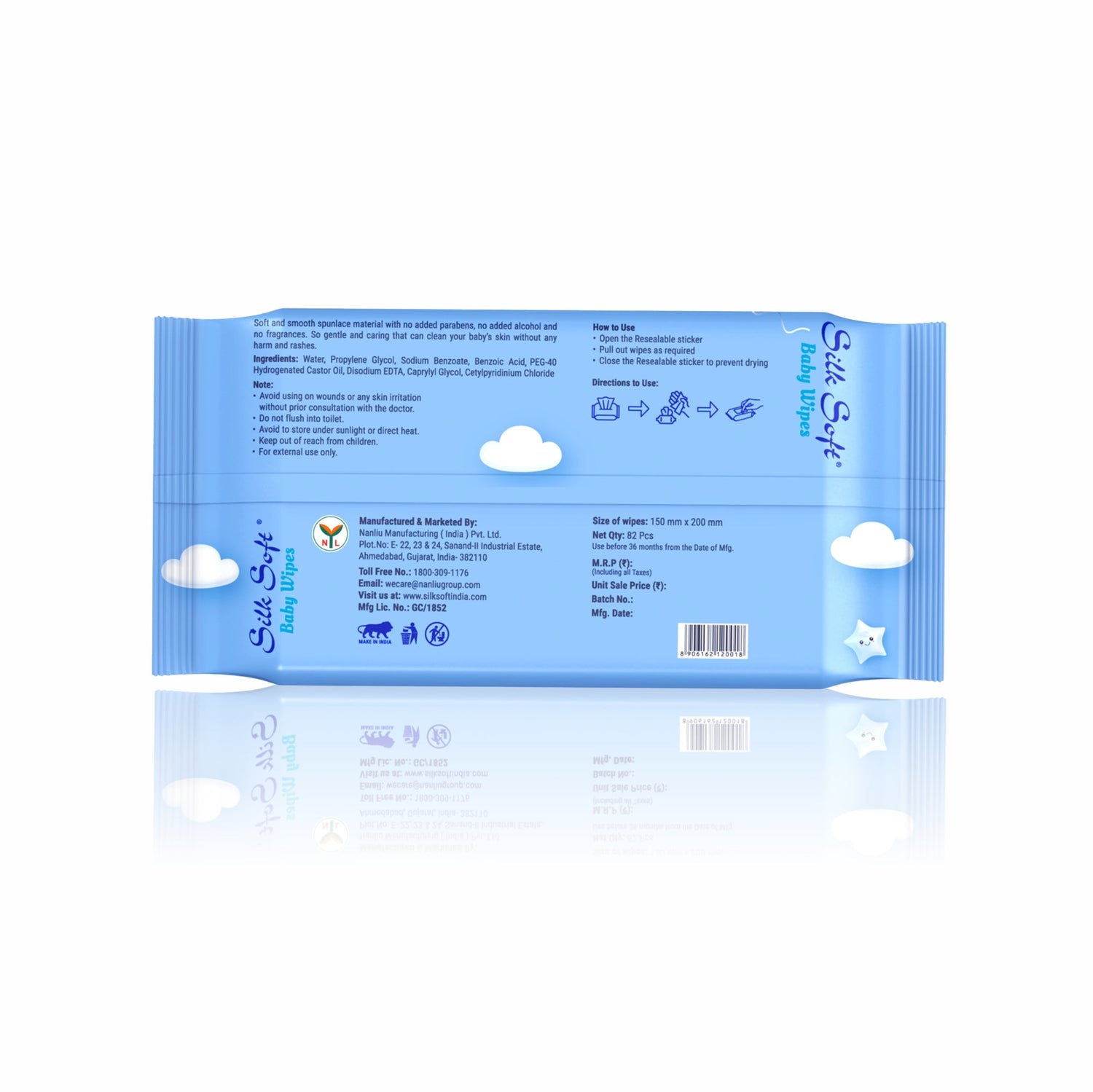 Silk Soft Baby Wet  Wipes Without Lid (82 Pcs) (Buy 3 & Get 3 Free) silksoftindia