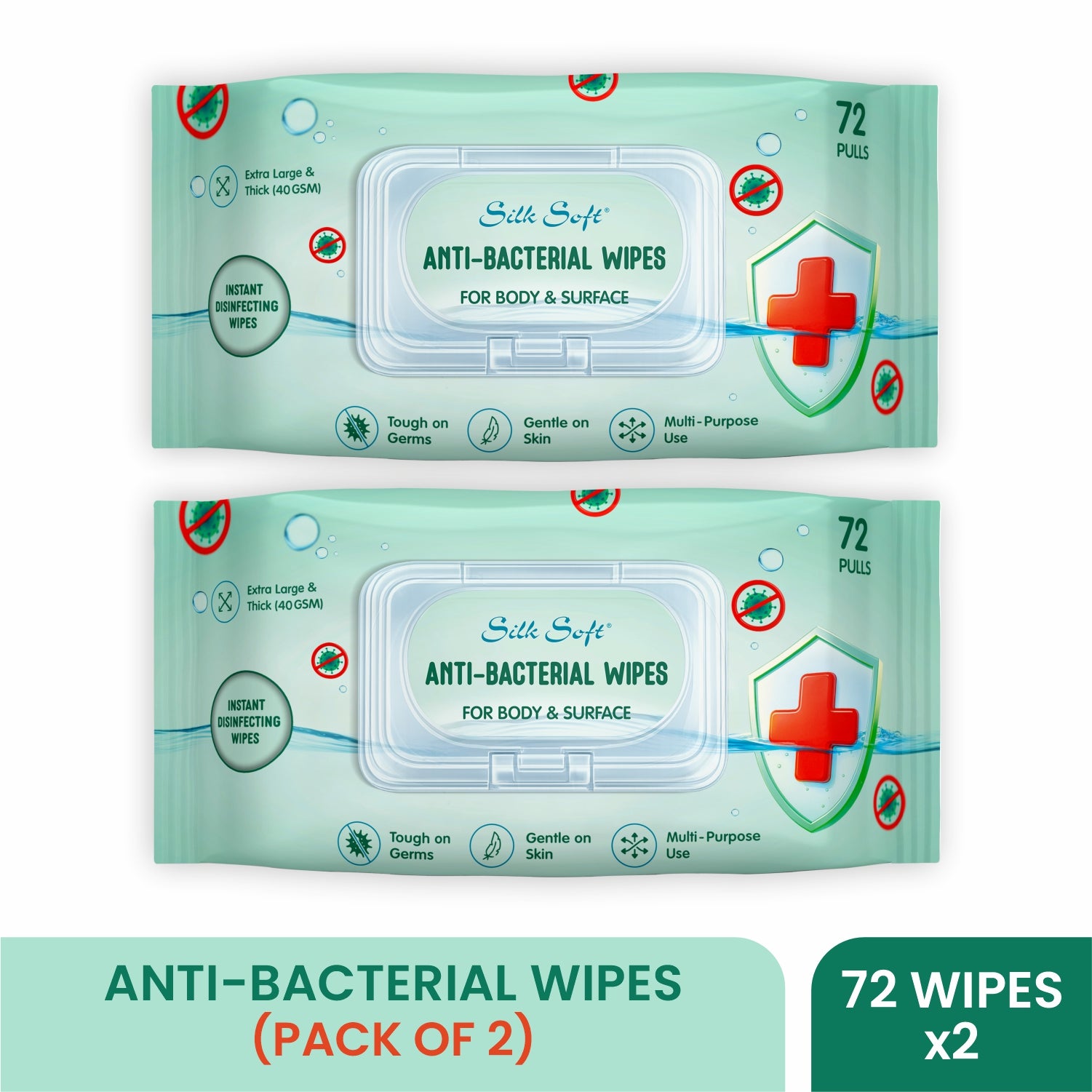 Antibacterial Wipes- For Body & Surface (72 pcs) Silk Soft