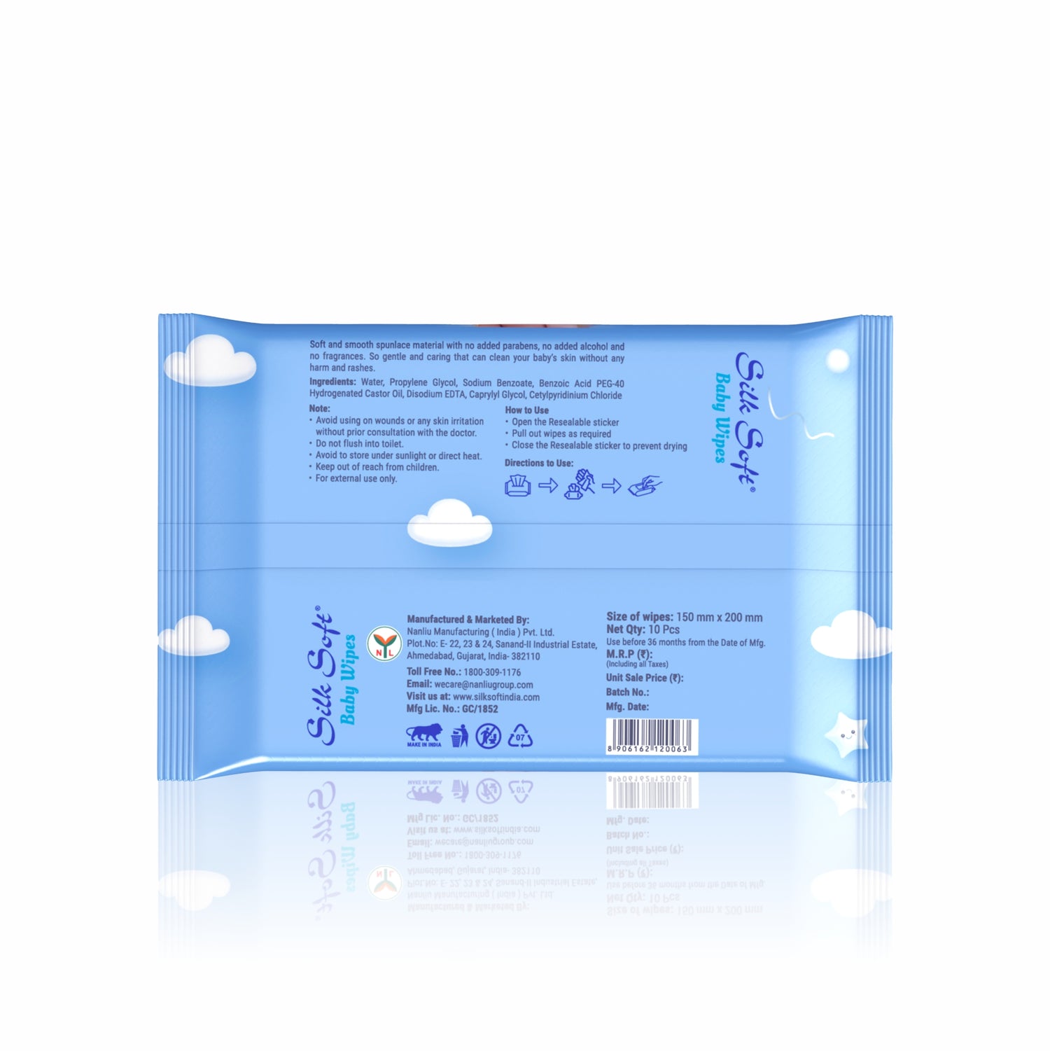 Silk Soft Baby Wipes – 10 Wipes Silk Soft