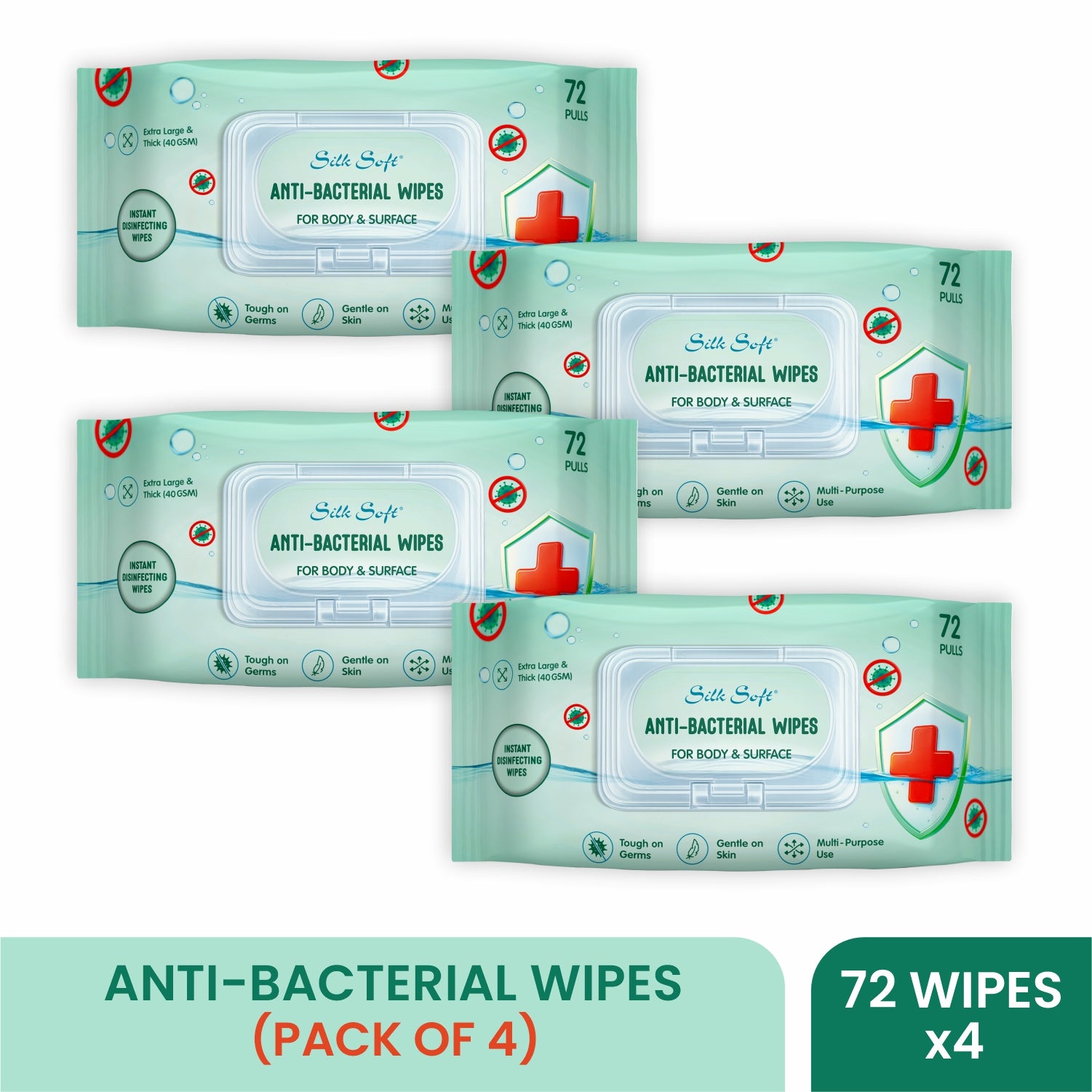 Antibacterial Wipes- For Body & Surface (72 pcs) Silk Soft