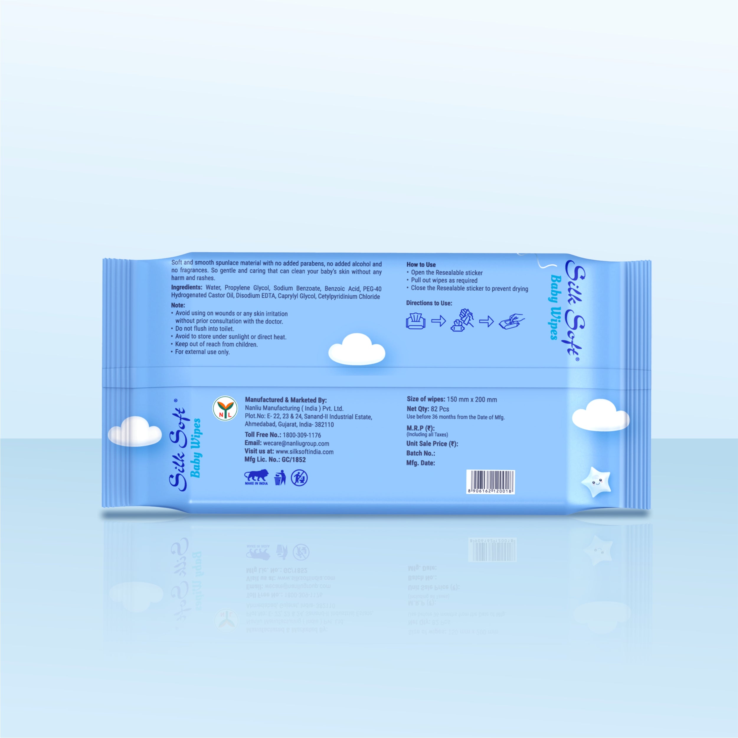 Baby Wipes 82 Pulls - Fragrance-Free & Pure Water Wipes silksoftindia