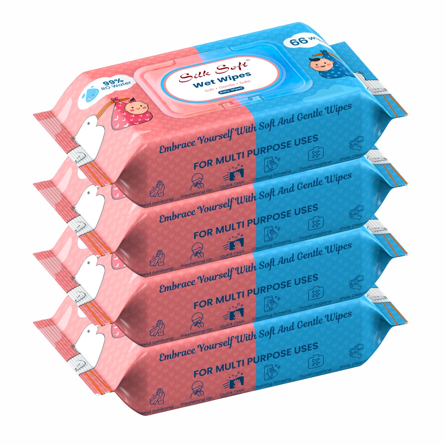 Silk Soft Multipurpose Wet Wipes 66 Pulls (8 Packs) silksoftindia