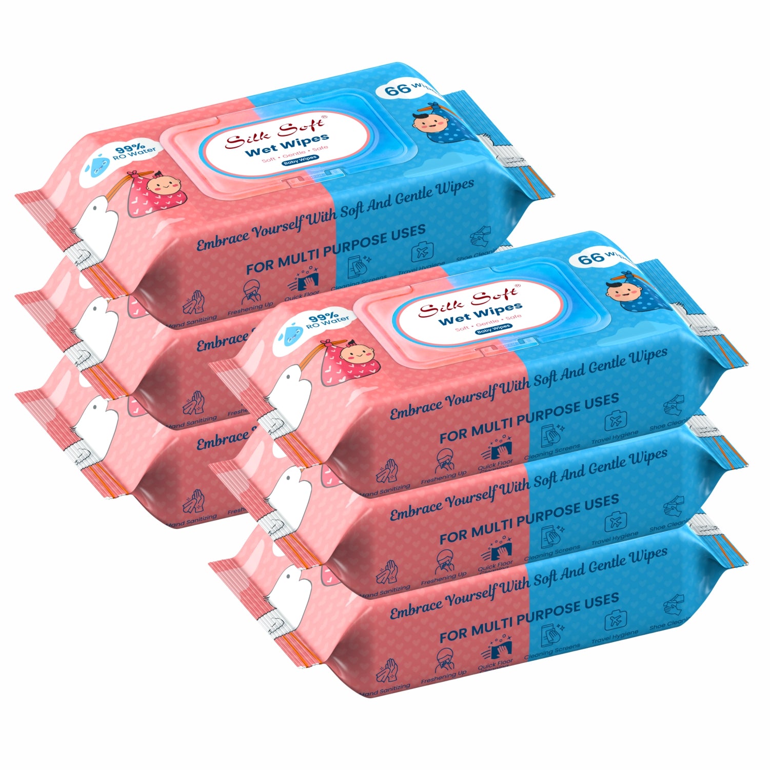 Silk Soft Multipurpose Wet Wipes 66 Pulls (8 Packs) silksoftindia