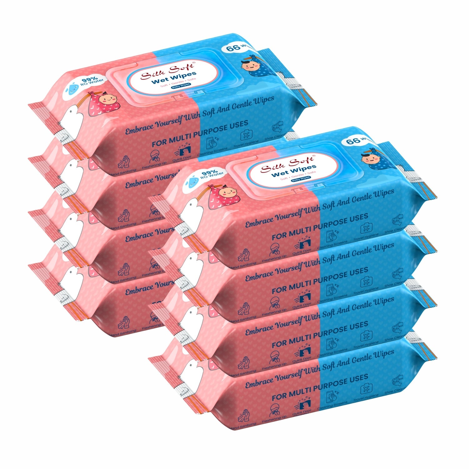 Silk Soft Multipurpose Wet Wipes 66 Pulls (Pack of 6) silksoftindia