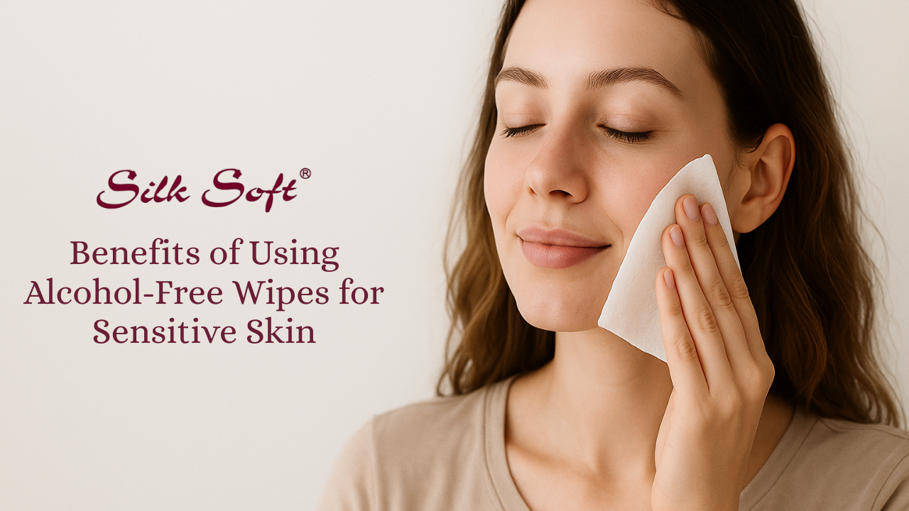 A girl using wet wipes