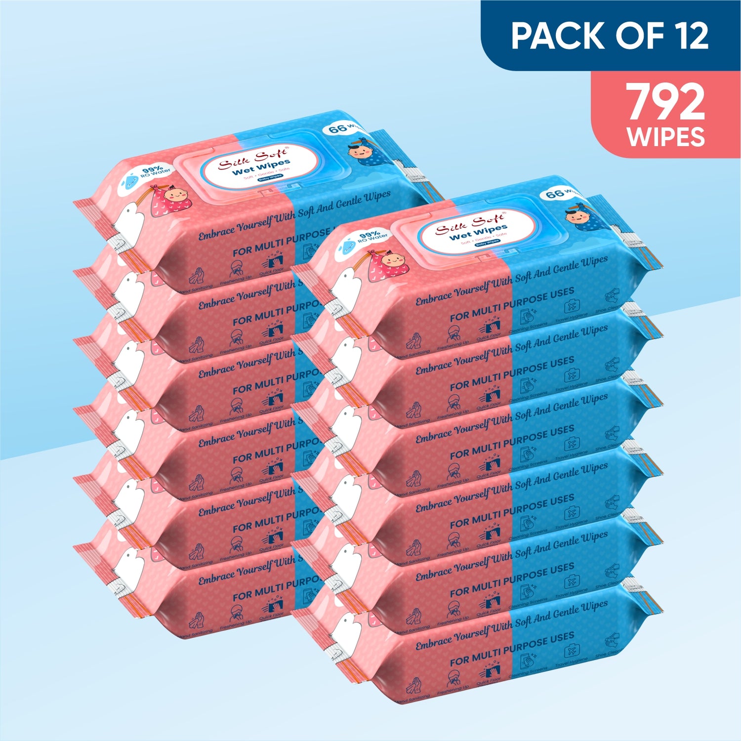 Multipurpose Wet Wipes 66 Pulls silksoftindia