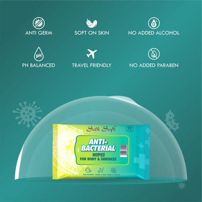 Antibacterial Wet Wipes – 10 Wipes Silk Soft