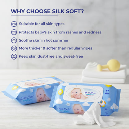 Baby Wet Wipes with Lid - 82 Wipes Silk Soft