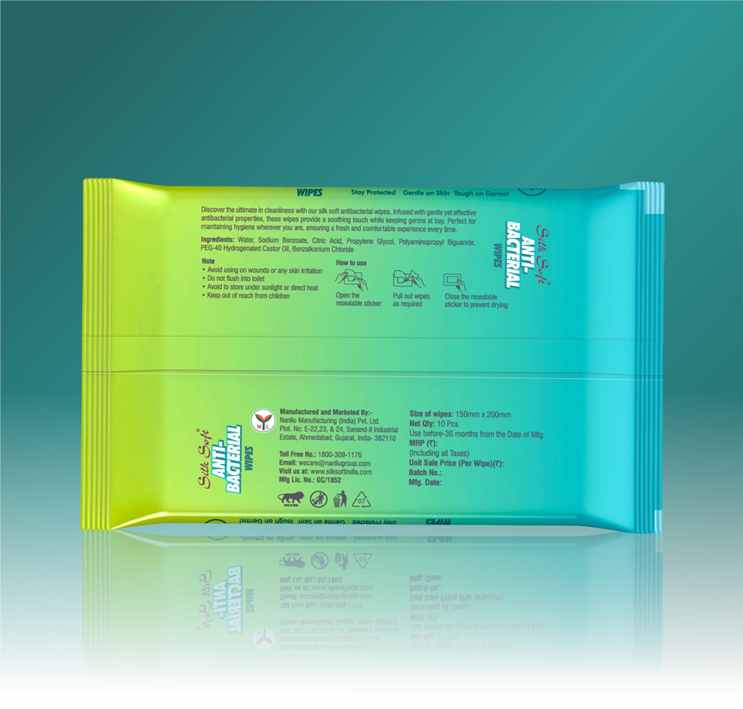 Antibacterial Wet Wipes – 10 Wipes Silk Soft