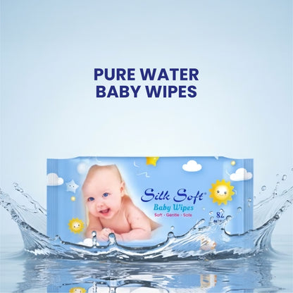 Baby Wipes 82 Pulls - Fragrance-Free &amp; Pure Water Wipes silksoftindia