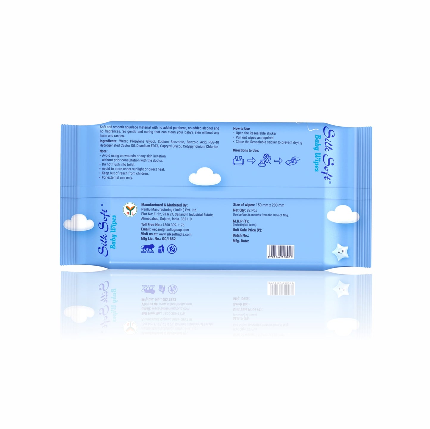 Silk Soft Baby Wet  Wipes Without Lid (82 Pcs) (Buy 3 & Get 3 Free) silksoftindia