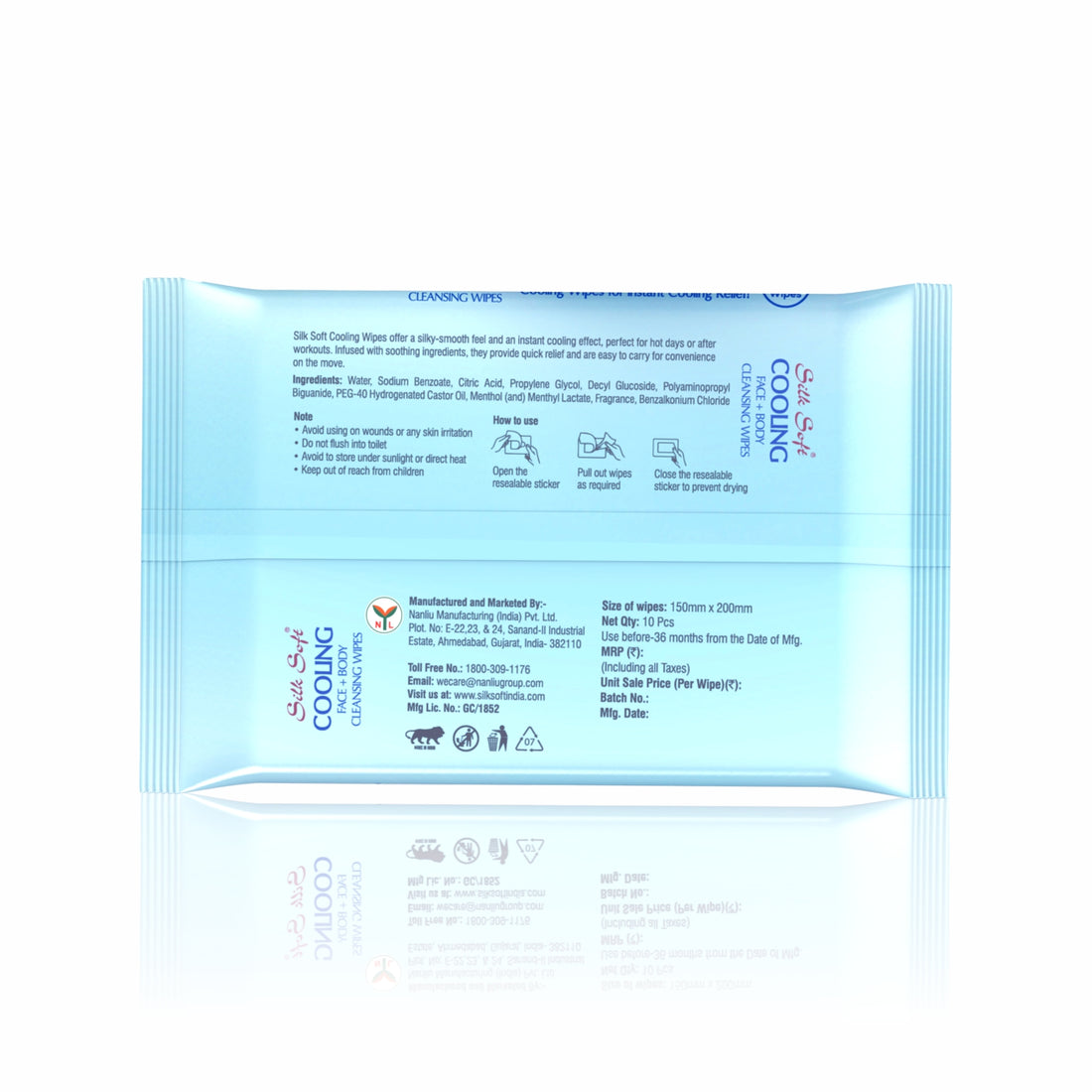 Silk Soft Cooling Wipes with Menthol &amp; Aloe Vera - 10 Wipes Silk Soft