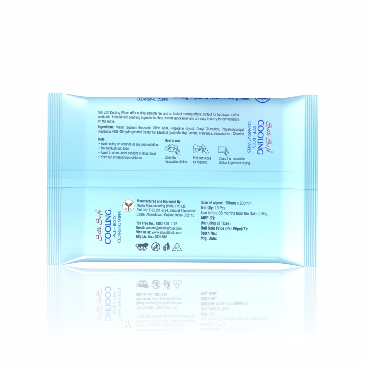 Silk Soft Cooling Wipes with Menthol & Aloe Vera - 10 Wipes Silk Soft