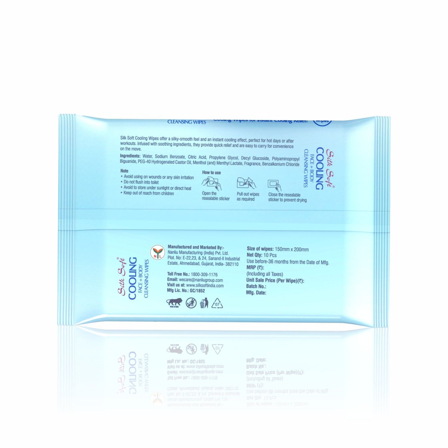 Silk Soft Cooling Wipes with Menthol & Aloe Vera - 10 Wipes Silk Soft