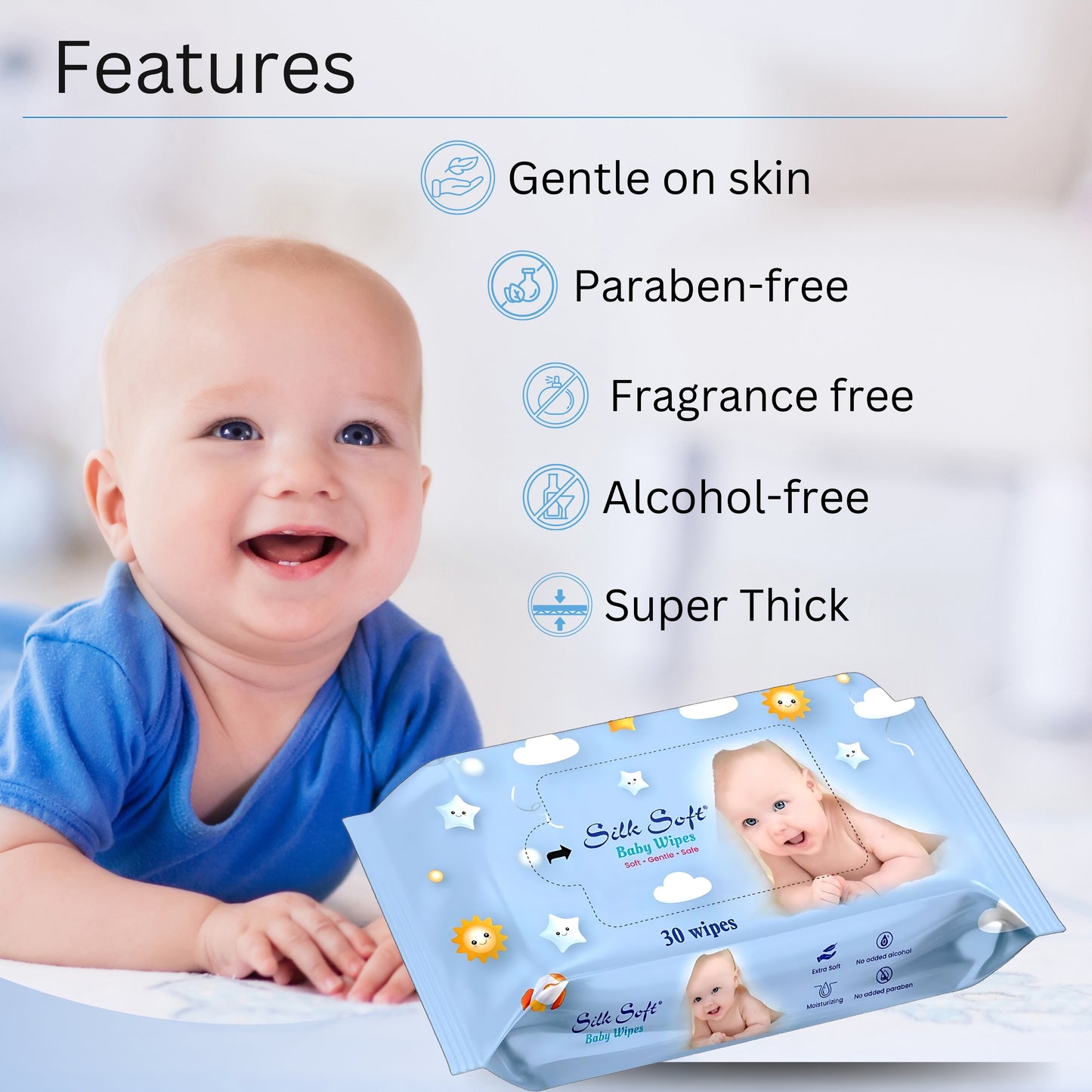 Silk Soft Baby Wipes (30 Pcs)