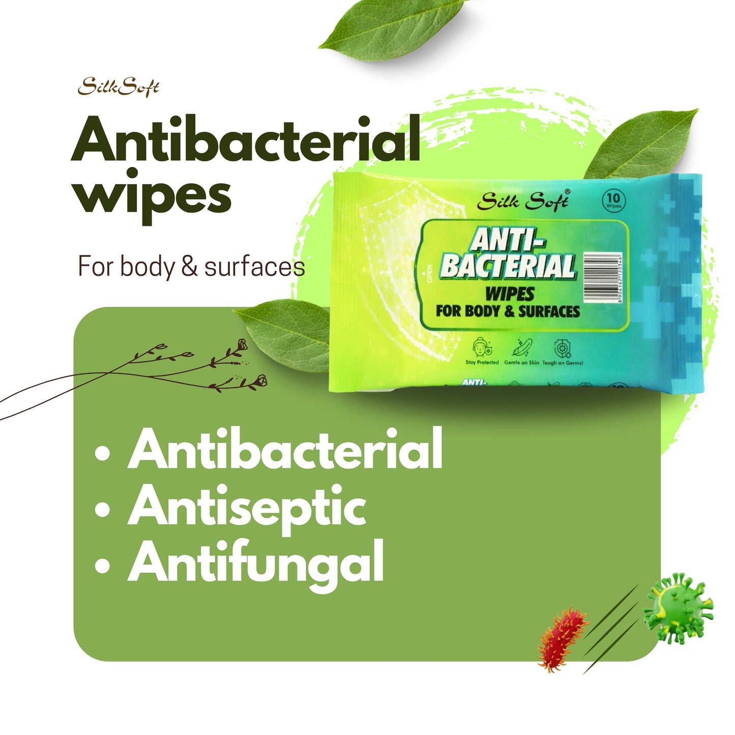 Antibacterial Wipes For Body And Surfaces