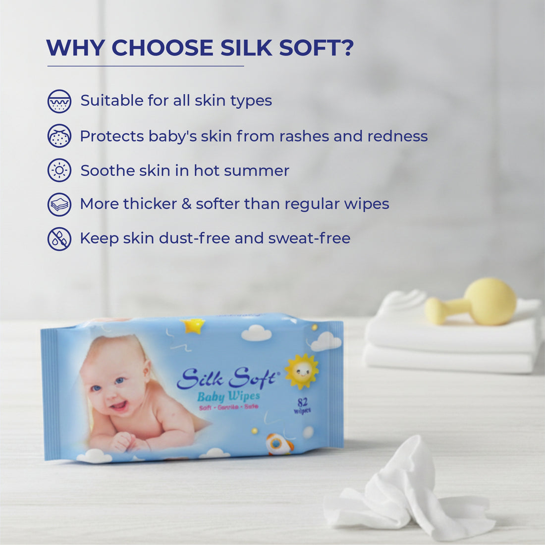 Baby Wipes 82 Pulls - Fragrance-Free &amp; Pure Water Wipes silksoftindia
