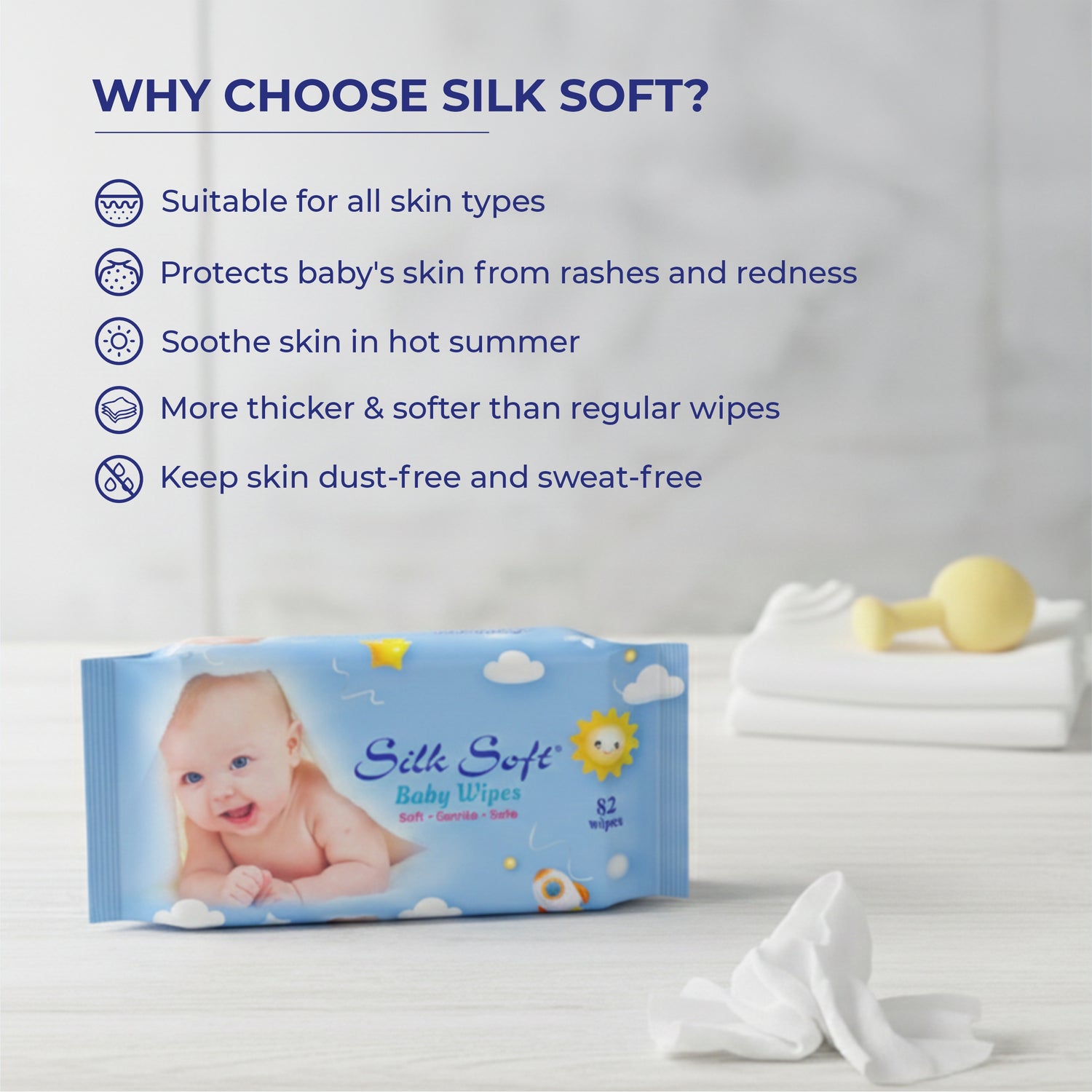 Baby Wipes 82 Pulls - Fragrance-Free &amp; Pure Water Wipes silksoftindia