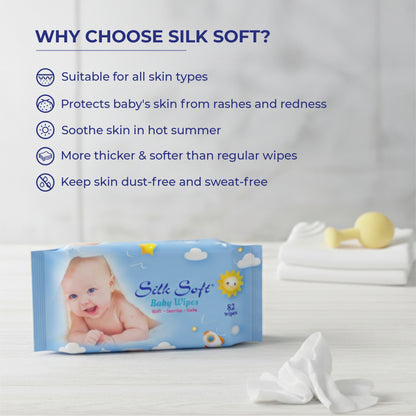Baby Wipes 82 Pulls - Fragrance-Free &amp; Pure Water Wipes silksoftindia