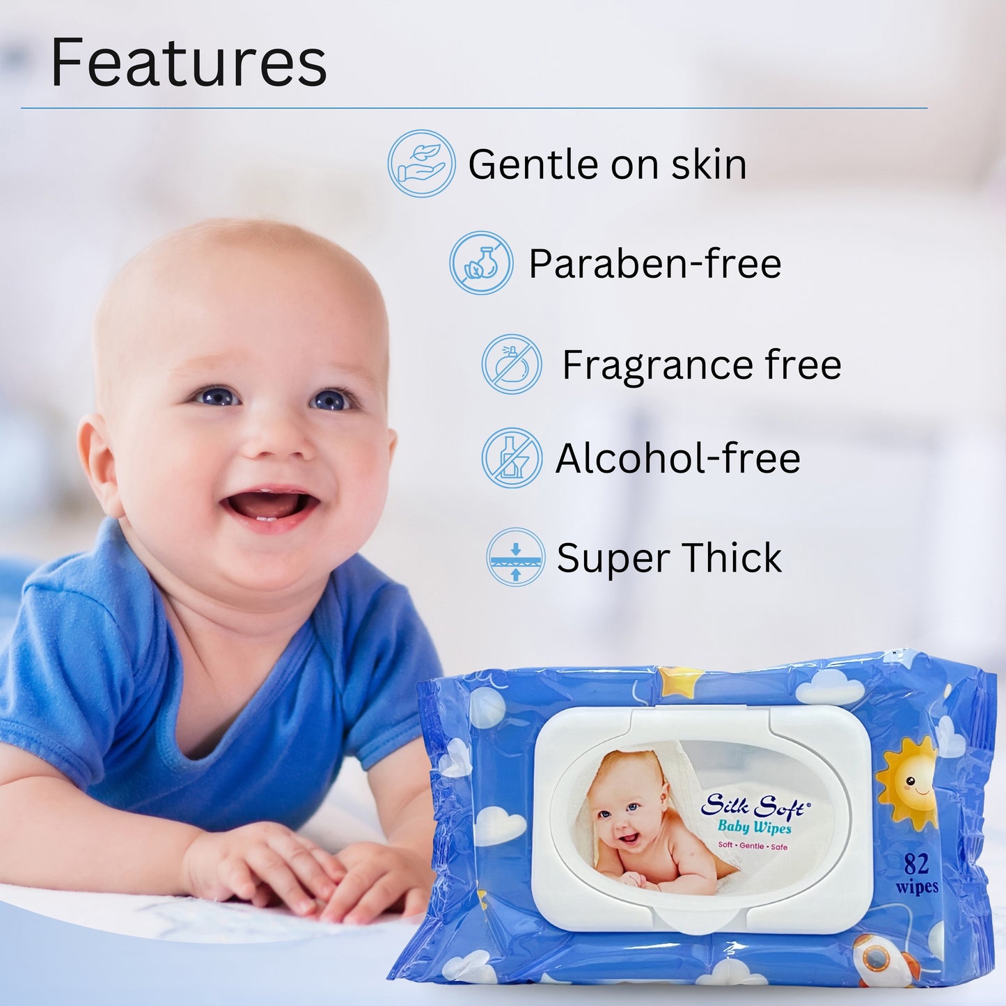 Silk Soft Baby Wet  Wipes With Lid (82 Pcs)