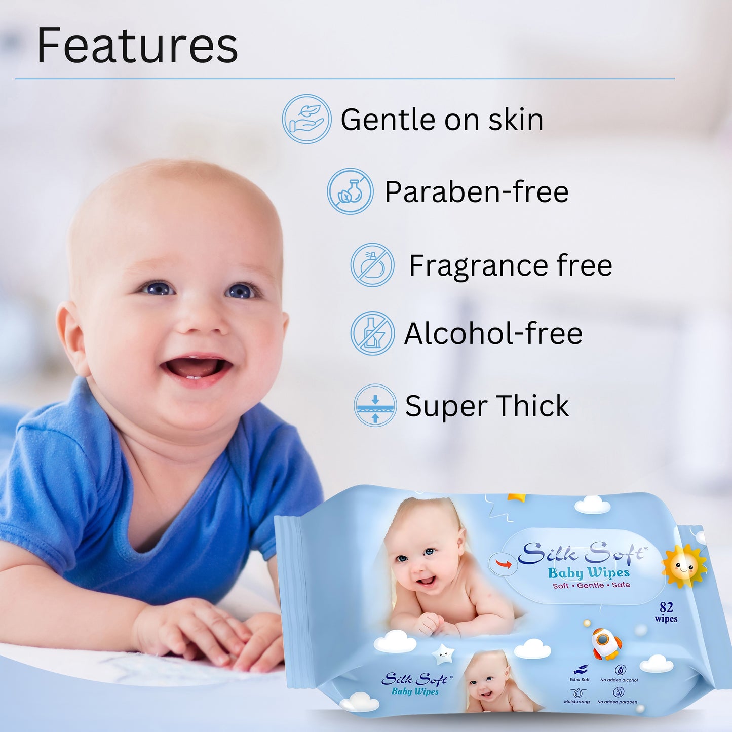 Silk Soft Baby Wet  Wipes Without Lid (82 Pcs)