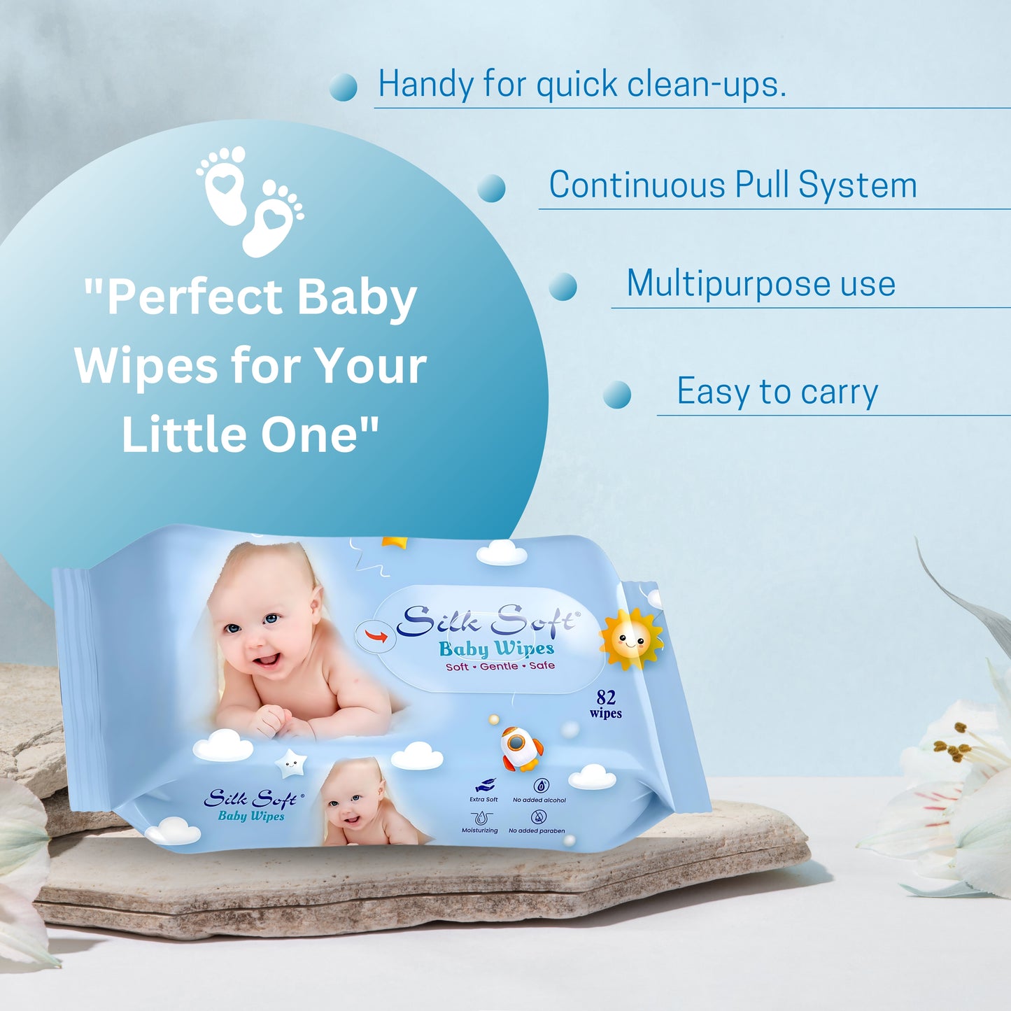 Silk Soft Baby Wet  Wipes Without Lid (82 Pcs)