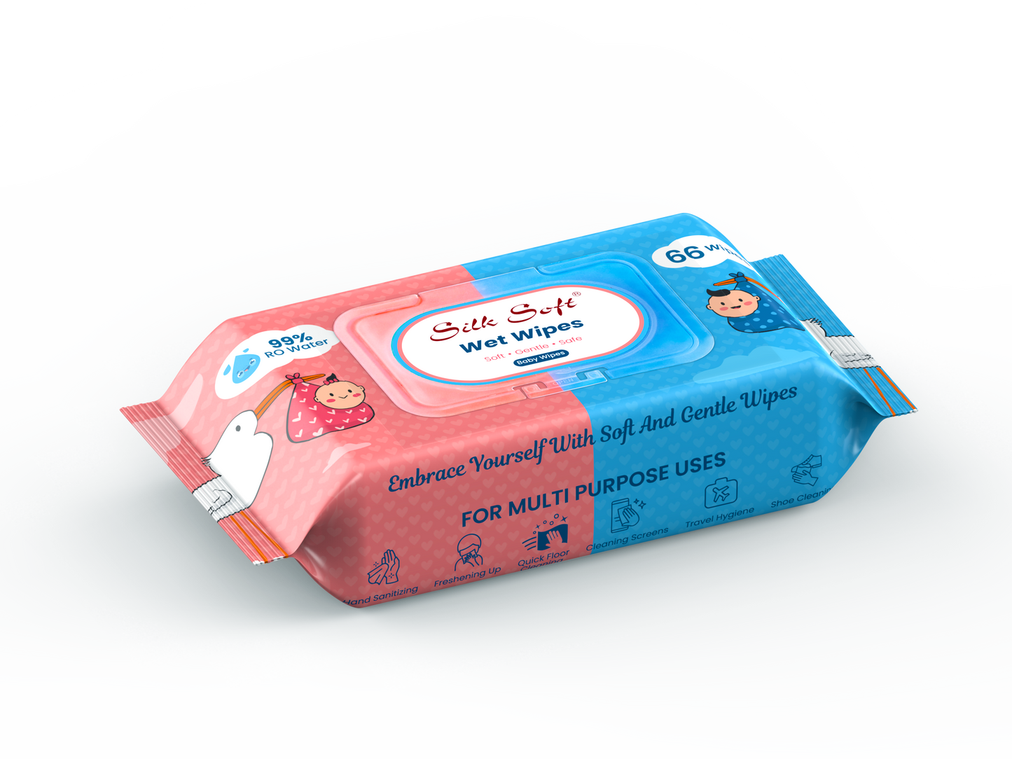 Silk Soft Multipurpose Wet Wipes 66 Pulls (8 Packs) silksoftindia