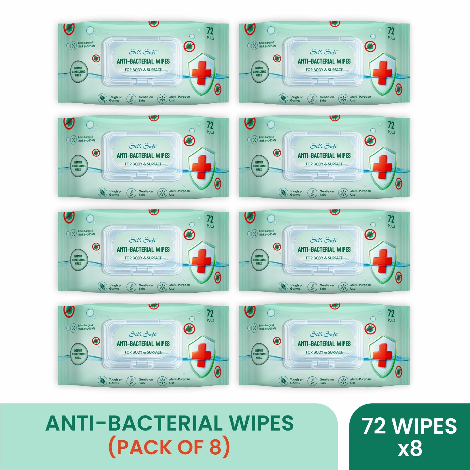 Antibacterial Wipes- For Body &amp; Surface (72 pcs) Silk Soft