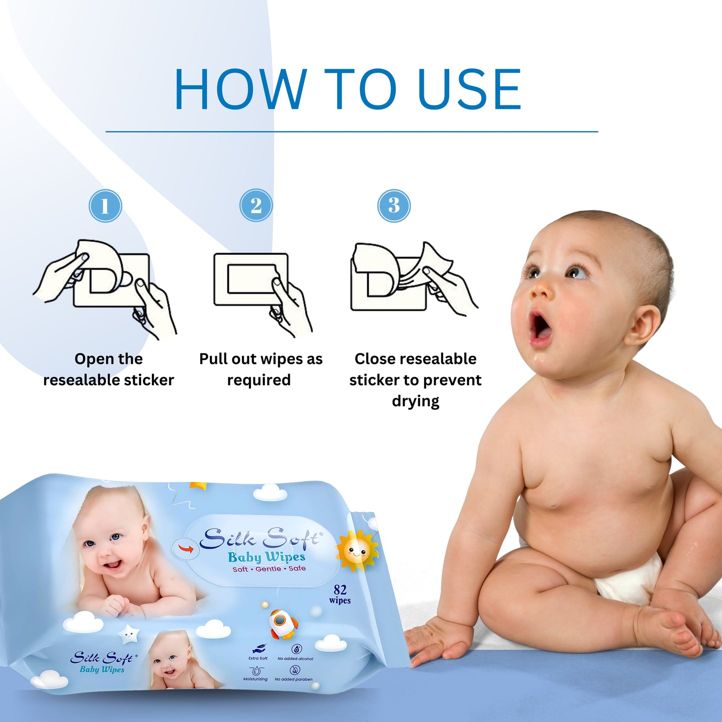 Silk Soft Baby Wet  Wipes Without Lid (82 Pcs)