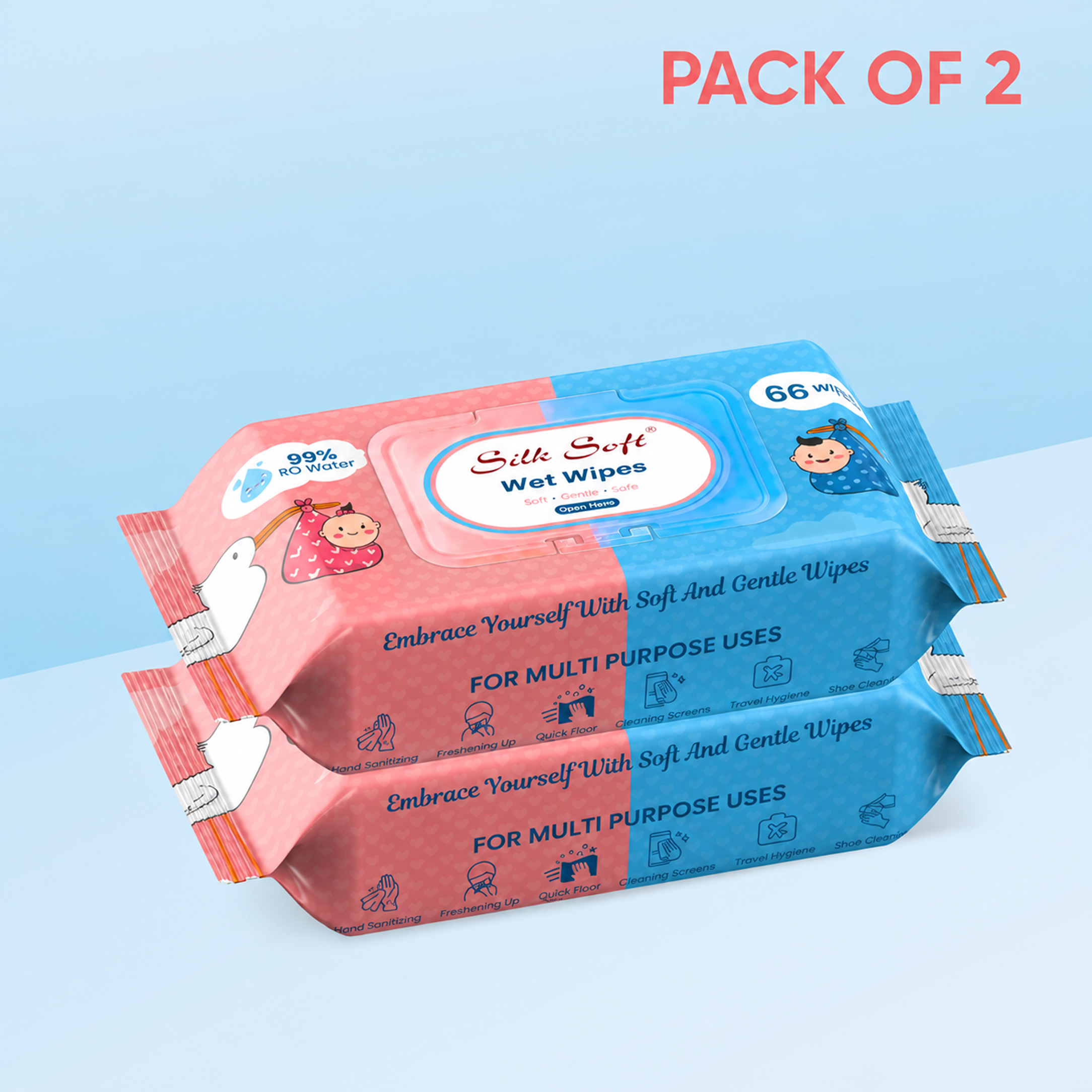 Multipurpose Wet Wipes (66 pcs) silksoftindia