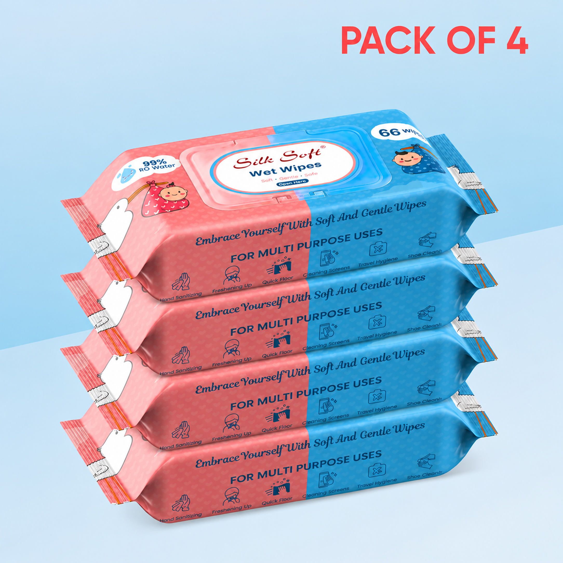 Multipurpose Wet Wipes (66 pcs) silksoftindia