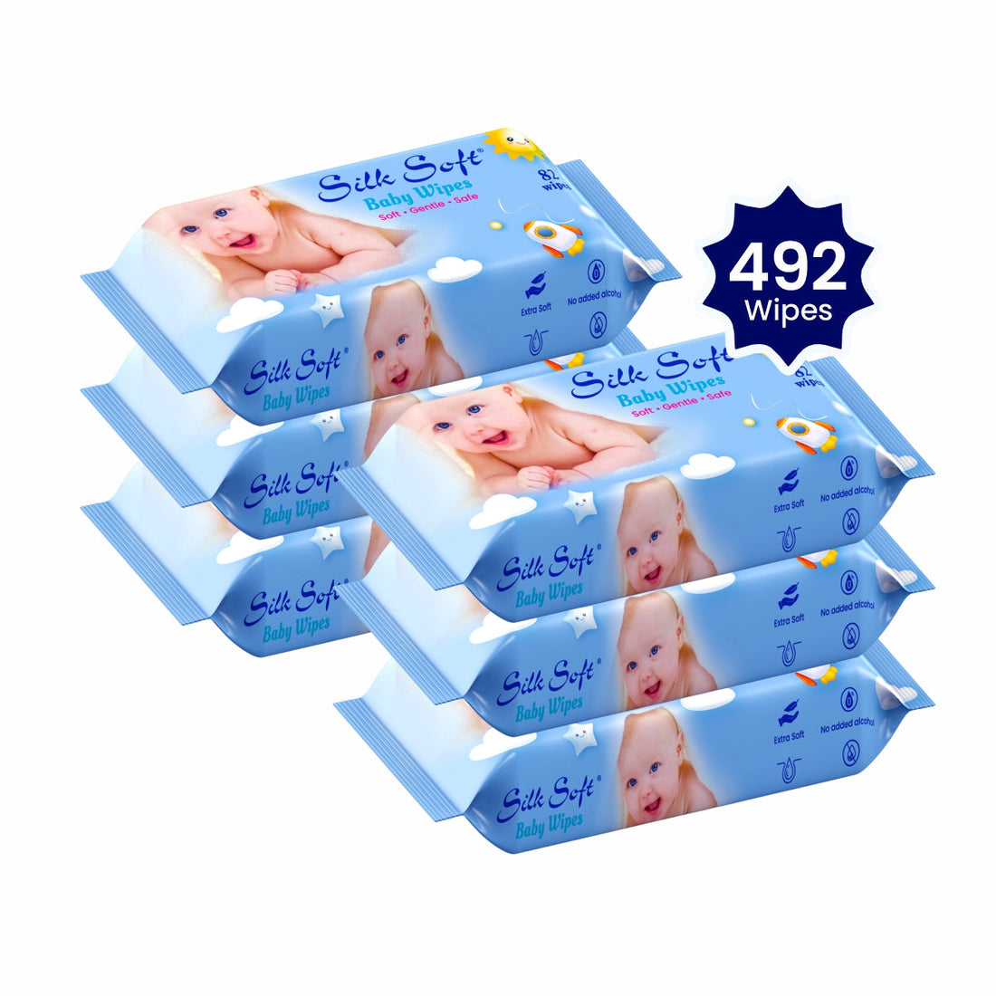 Silk Soft Baby Wet  Wipes Without Lid (82 Pcs) (Pack of 6) silksoftindia