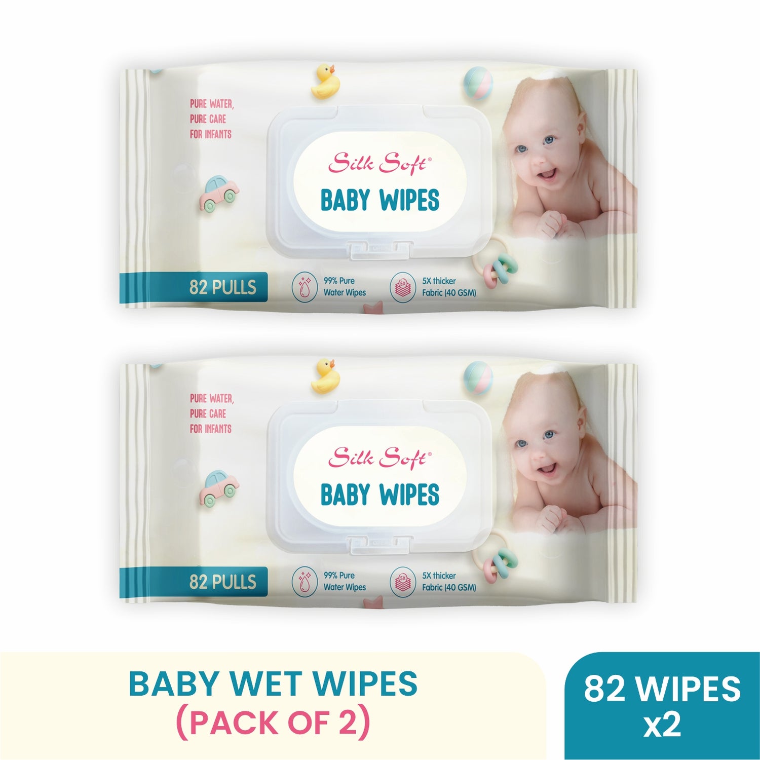 99% Pure Water Fragrance-Free Baby Wipes (82 pcs) Silk Soft