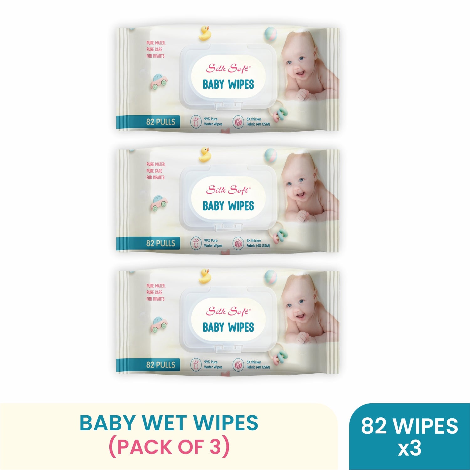 99% Pure Water Fragrance-Free Baby Wipes (82 pcs) Silk Soft