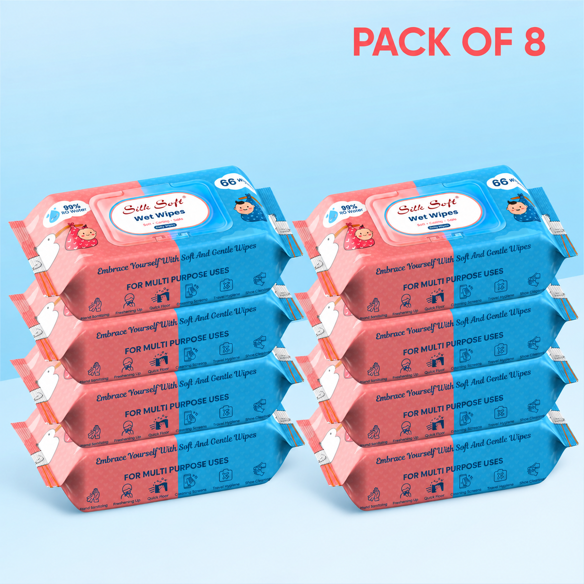 Multipurpose Wet Wipes (66 pcs) silksoftindia